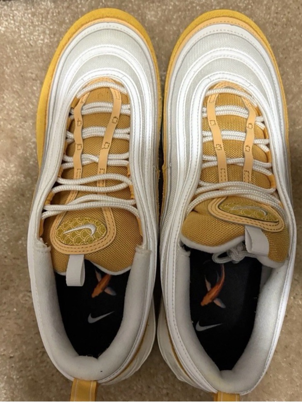 Nike Air Max 97 “Koi Gold” White and Yellow Suede Mesh Sneakers - Picture 3 of 10